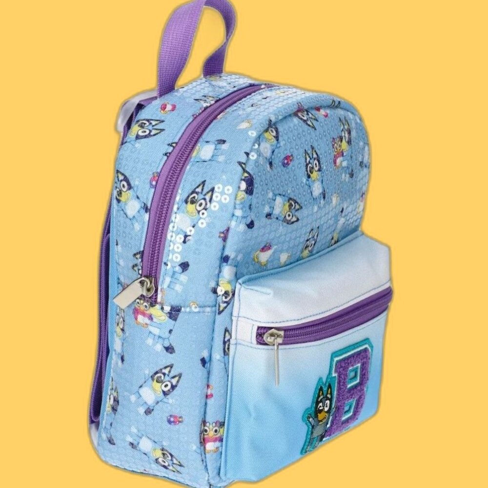BLUEY BINGO Mini Sequin Backpack 9 Inch Blue NEW - Picture 2 of 6